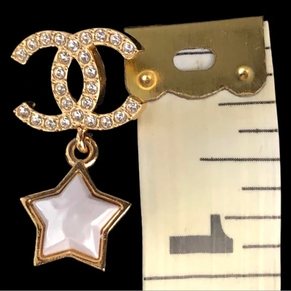 Chanel CC Crystal and Pearl Star Dangle Earrings ABC402 logo - Picture 6 of 12